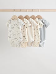 Grey Dinosaur Short Sleeve Baby Bodysuits 5 Pack - Image 1 of 12
