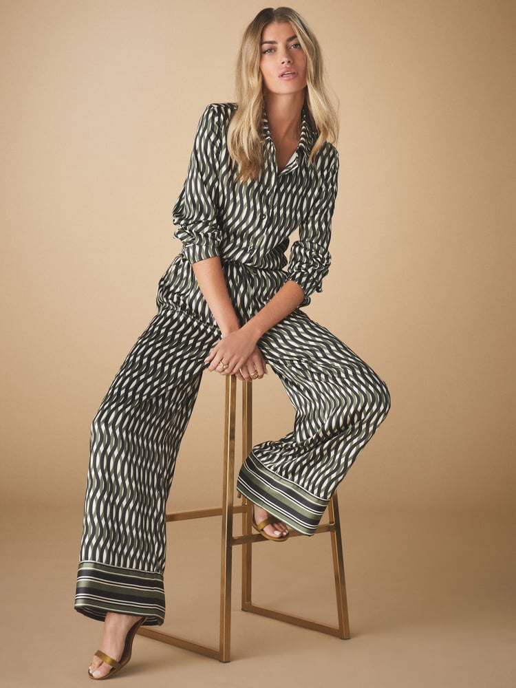 Geo Print Satin Wide Leg Trousers - Image 1 of 8