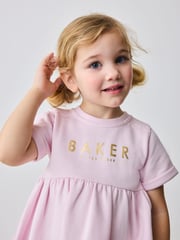 Baker by Ted Baker Pink Lace Trim Back Mesh Panel Detail Dress - Image 4 of 5