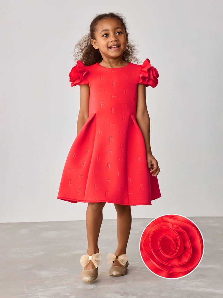 Baker by Ted Baker Rose Sleeve Detail Embossed Scuba Dress - Image 2 of 11