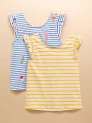Joules Butterfly Blue/Yellow Pack of Two Frill Vests - Image 1 of 10