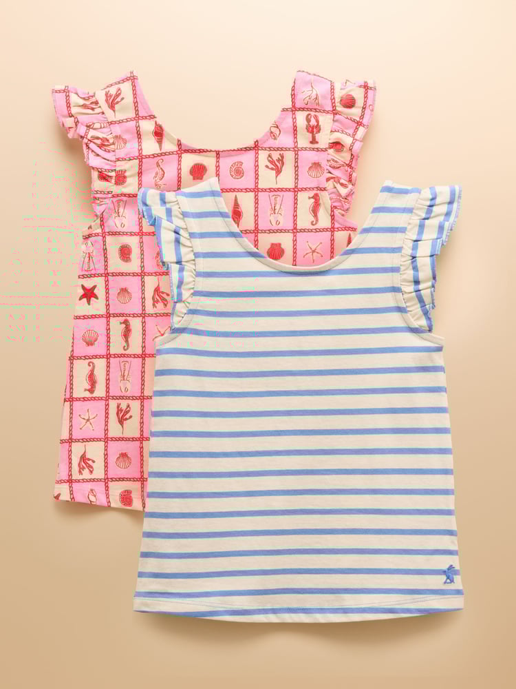 Joules Butterfly Pink/Blue Pack of Two Frill Vests - Image 1 of 9