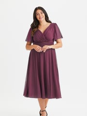 Scarlett & Jo Wine Victoria Angel Sleeve Mesh Midi long Dress - Image 1 of 4