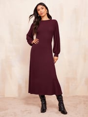 Friends Like These Red Long Sleeve Rib Batwing Midi Dress - Image 1 of 4