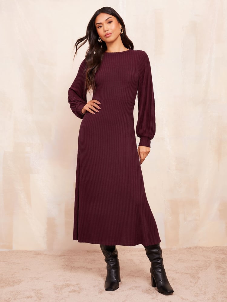 Friends Like These Red Long Sleeve Rib Batwing Midi Dress - Image 1 of 4