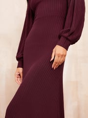 Friends Like These Red Long Sleeve Rib Batwing Midi Dress - Image 2 of 4