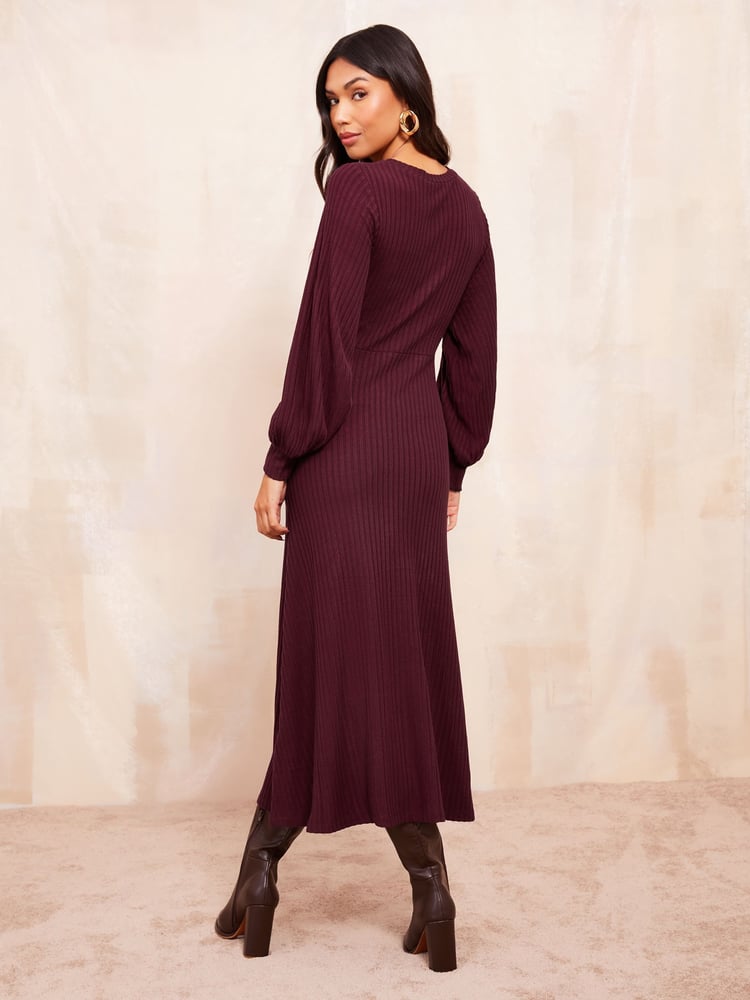 Friends Like These Red Long Sleeve Rib Batwing Midi Dress - Image 4 of 4