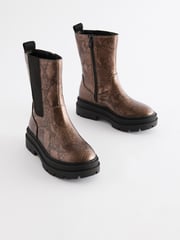 Bronze Snake Print Chunky Tall Chelsea Boots - Image 4 of 9