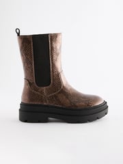 Bronze Snake Print Chunky Tall Chelsea Boots - Image 5 of 9