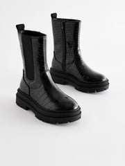 Black Snake Print Chunky Tall Chelsea Boots - Image 1 of 6