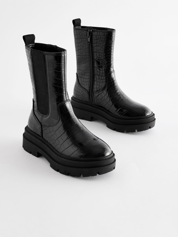 Black Snake Print Chunky Tall Chelsea Boots - Image 1 of 6