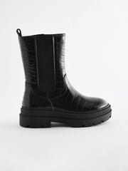 Black Snake Print Chunky Tall Chelsea Boots - Image 2 of 6