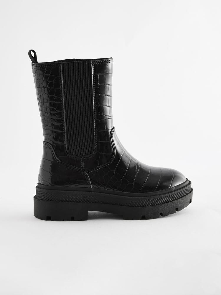 Black Snake Print Chunky Tall Chelsea Boots - Image 2 of 6