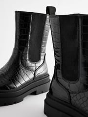Black Snake Print Chunky Tall Chelsea Boots - Image 3 of 6