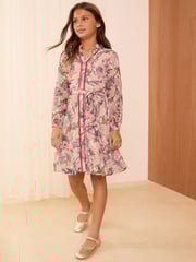 Love & Roses Pink Printed Metallic Chiffon Shirt Dress (5-16yrs) - Image 2 of 4