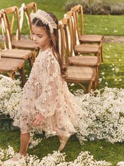 Pink/Gold Embroidered Sequin Long Sleeve Mesh Occasion Dress (4-14yrs) - Image 3 of 10