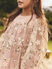 Pink/Gold Embroidered Sequin Long Sleeve Mesh Occasion Dress (4-14yrs) - Image 5 of 10
