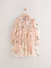 Pink/Gold Embroidered Sequin Long Sleeve Mesh Occasion Dress (4-14yrs) - Image 8 of 10