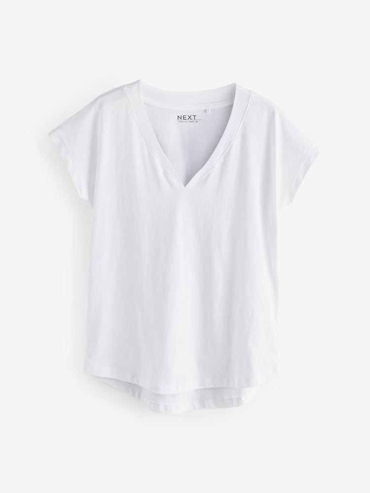 White/Grey/Khaki/Rust/Brown V-Neck Cap Sleeve 100% Cotton T-Shirts 5 Pack - Image 2 of 7
