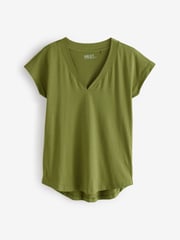 White/Grey/Khaki/Rust/Brown V-Neck Cap Sleeve 100% Cotton T-Shirts 5 Pack - Image 4 of 7
