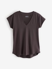 White/Grey/Khaki/Rust/Brown V-Neck Cap Sleeve 100% Cotton T-Shirts 5 Pack - Image 6 of 7