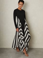 Reiss Black/White Dita Jersey Flared Hem Midi Dress - Image 1 of 5
