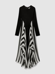 Reiss Black/White Dita Jersey Flared Hem Midi Dress - Image 2 of 5