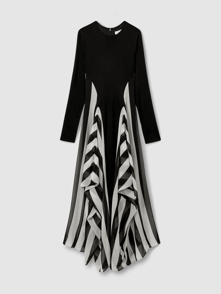Reiss Black/White Dita Jersey Flared Hem Midi Dress - Image 2 of 5