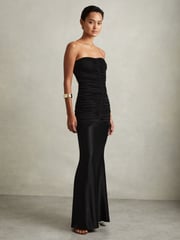 Reiss Black Selina Strapless Ruched Maxi Dress - Image 1 of 5