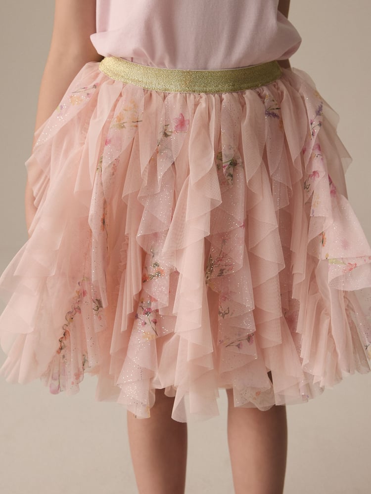 Pink Frill Mesh Floral Printed Skirt (3-16yrs) - Image 2 of 8