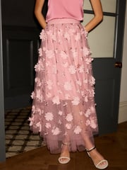 Pink 3D Flower Mesh Skirt - Image 3 of 8