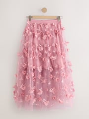Pink 3D Flower Mesh Skirt - Image 6 of 8