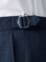 Navy Blue Slim Fit Textured Side Adjuster Trousers - Image 4 of 9