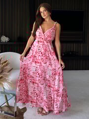 Girl In Mind Red Roma Animal Maxi Dress - Image 1 of 4