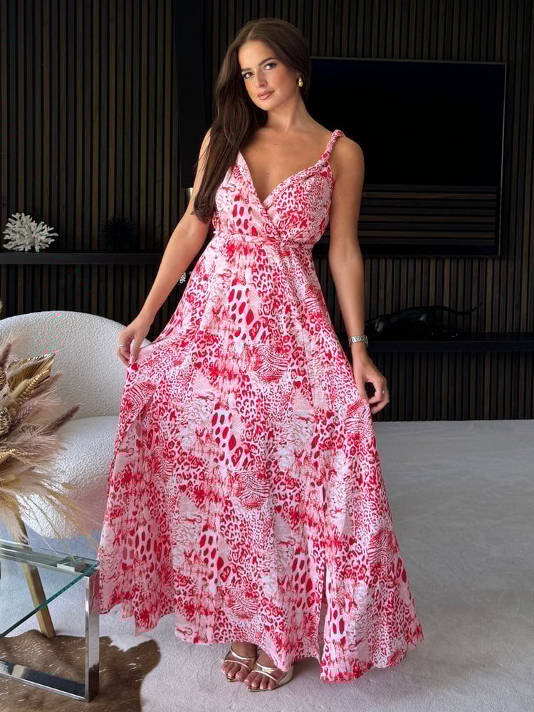 Girl In Mind Red Roma Animal Maxi Dress - Image 1 of 4