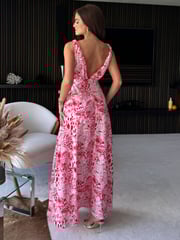 Girl In Mind Red Roma Animal Maxi Dress - Image 2 of 4