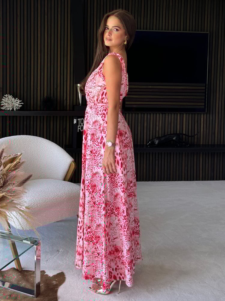 Girl In Mind Red Roma Animal Maxi Dress - Image 4 of 4
