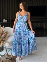 Girl In Mind Blue Roma Animal Maxi Dress - Image 1 of 4