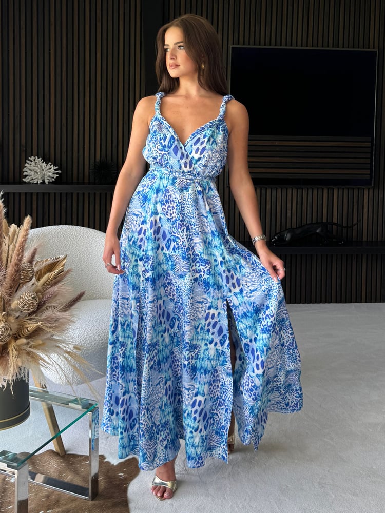 Girl In Mind Blue Roma Animal Maxi Dress - Image 1 of 4