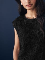 Black Short Sleeve Fluffy Top - Image 4 of 7