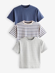 Blue/Grey Short Sleeve Textured T-Shirts 3 Pack (3mths-7yrs) - Image 1 of 7