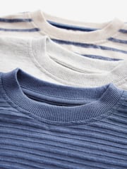 Blue/Grey Short Sleeve Textured T-Shirts 3 Pack (3mths-7yrs) - Image 6 of 7