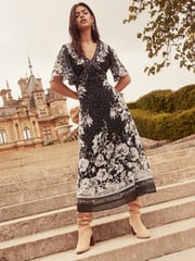 Lipsy Polka Dot Flutter Sleeve Floral Chiffon Midi Dress - Image 3 of 4