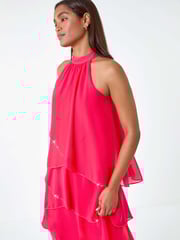 Roman Orange Sequin Trim Tiered Halterneck Dress - Image 1 of 5