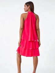 Roman Orange Sequin Trim Tiered Halterneck Dress - Image 2 of 5
