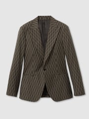 Reiss Chocolate Brown Delt Monogram-Jacquard Twill Blazer - Image 2 of 7
