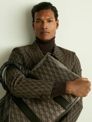 Reiss Chocolate Brown Delt Monogram-Jacquard Twill Blazer - Image 5 of 7
