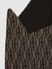 Reiss Chocolate Brown Delt Monogram-Jacquard Twill Blazer - Image 6 of 7