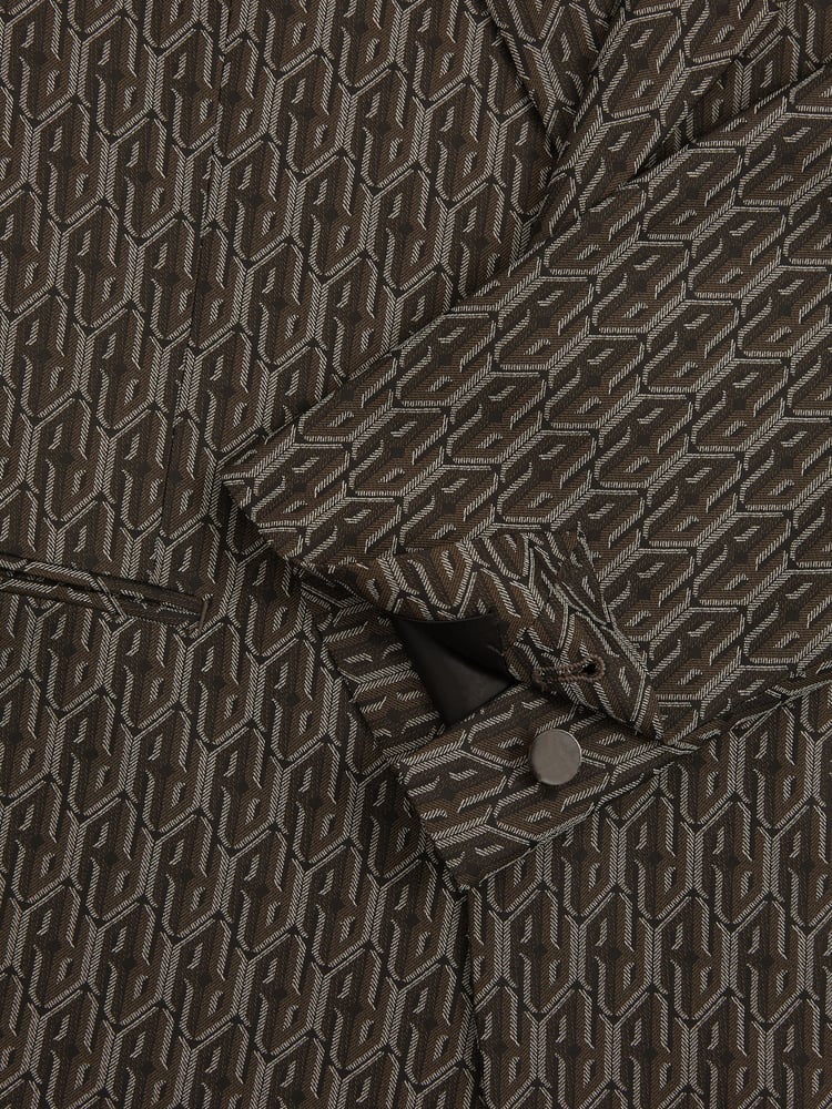 Reiss Chocolate Brown Delt Monogram-Jacquard Twill Blazer - Image 7 of 7