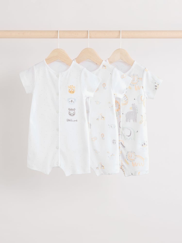 White Safari Baby Rompers 3 Pack (0mths-2yrs) - Image 1 of 10